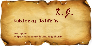 Kubiczky Jolán névjegykártya